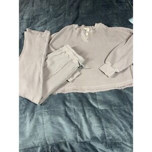 Back Beat Co Waffle Knit Lounge Set Top Pants Dusty Rose Size M
